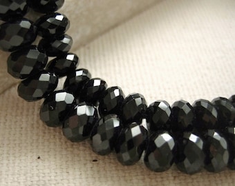 Black Spinel Beads Faceted Rondelle Gemstones Graduated 3.5 to 5.25mm - 4" Quarter Strand or 8" Half Strand USA Seller