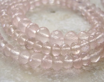 Rose Quartz Gemstone Faceted Rondelle Beads 3.5 to 5.5mm - Half Strand 8 1/4 inches, USA Seller Since 2008