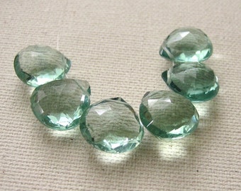 Natural Teal Green Fluorite Faceted Hearts 11 x 11mm Top Quality - 6 Gemstone Briolette Beads, USA Seller since 2008