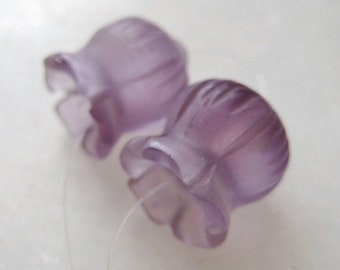 Lilac Purple Amethyst Hand Carved Bell Flower Beads 13.25 x 11.5mm - Matched Gemstone Pair USA Seller