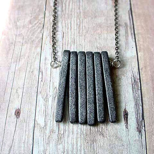 Modern Industrial Unisex Gray Spikes Necklace, Concrete Slate Grey Ceramic Pendant Gift Box