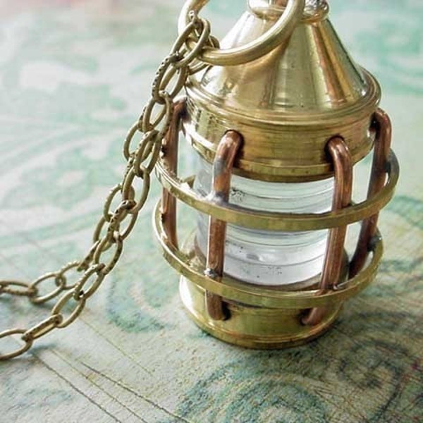 Nautical Lantern Brass Pendant Necklace Marine Unisex Gift for Him or Her Gift Under 50