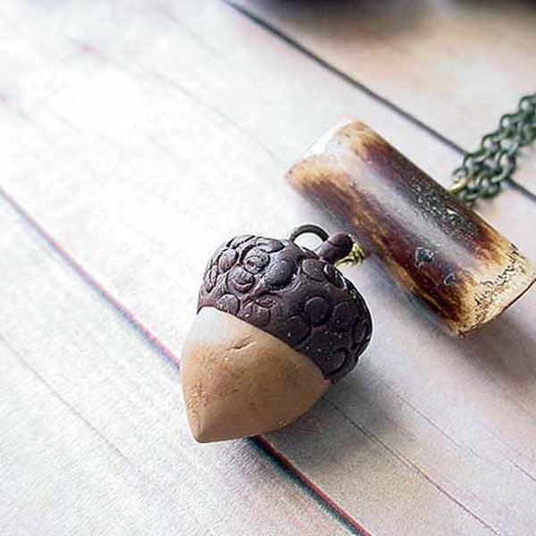 RESERVED FOR DONNA Acorn Pendant  Woodland Log Necklace Forest Squirrel Jewels Gift for Nature Lover Gift Box