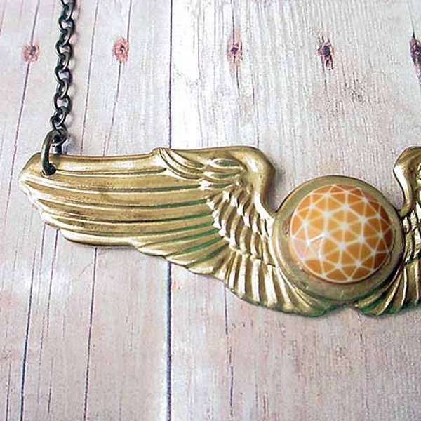 Military WWII Pilot Wing Air Force Necklace Brass Pendant Unisex Gift for Man