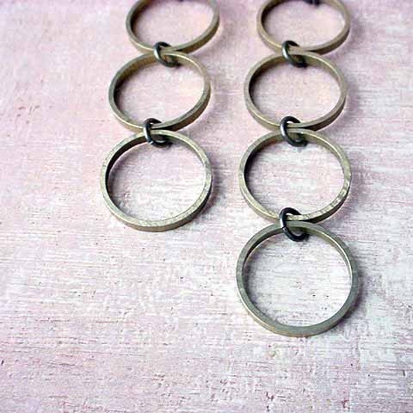 Geometric Round Circle Industrial Machine Cut Brass Vintage Earrings