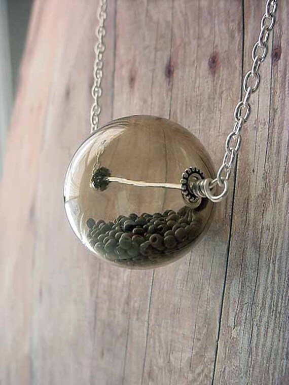 Hollow Glass Pendant Necklace Brown Neutral Pendant Hand Blown Etsy