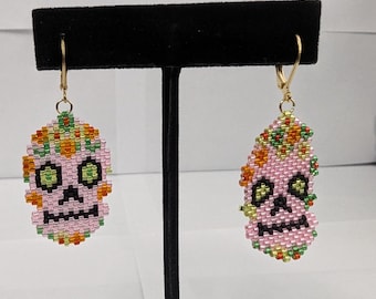 Handmade Beaded Skull Earrings