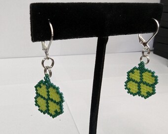 Handmade Beaded Earrings. Four Leaf Clover.