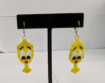Handmade Beaded earrings. Yellow Bird design
