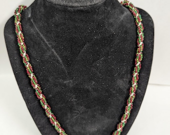 Christmas color glass beads necklace. Red, green, and white beads. 045 046