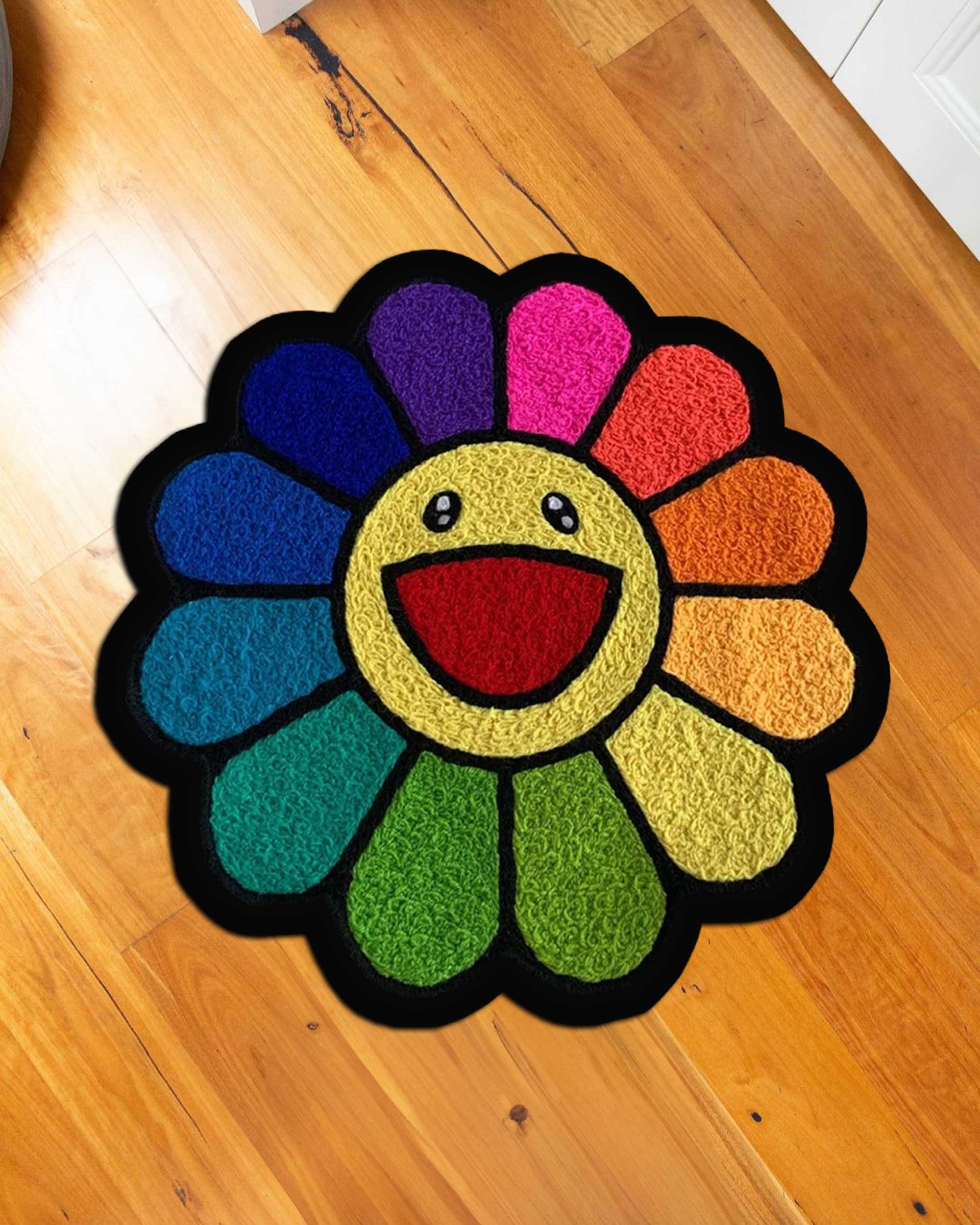 Takashi Murakami Rug, Rainbow Flower Rug, Takashi Smiley