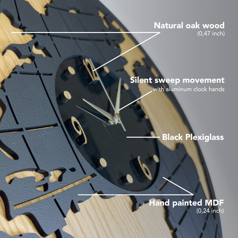 World Map Wooden Wall Clock 19.68 50 Cm Earth Wall Clock, Best Traveler ...