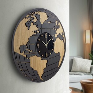 World Map Wooden Wall Clock 19.68 50 Cm Earth Wall Clock, Best Traveler ...