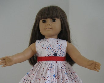 Doll Clothes-Made For AMERICAN GIRL DOLL, Patriotic Dress Red, Blue & Silver Stars fits American Girl Dolls