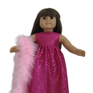Doll Clothes-Made to fit 18" AMERICAN  Dolls,  Hot PInk Sparkle Dress and Boa Fits AMERICAN  DOLLS