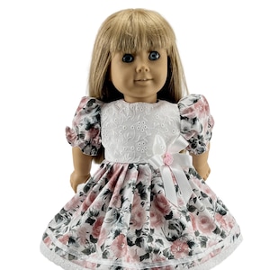 Doll Clothes Made For 18&quot; American Dolls, Eyelet and Pink Floral Spring Dress Fits American Dolls