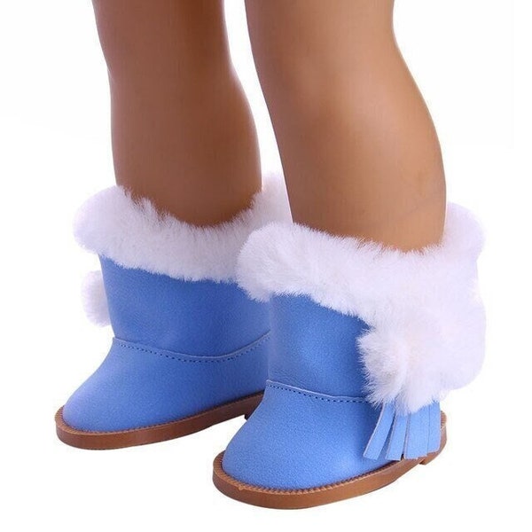 Doll Accessories-Blue Fur Trimmed Faux Suede Boots fit 18" AMERICAN Dolls-Boots to Fit 18" AMERICAN Dolls