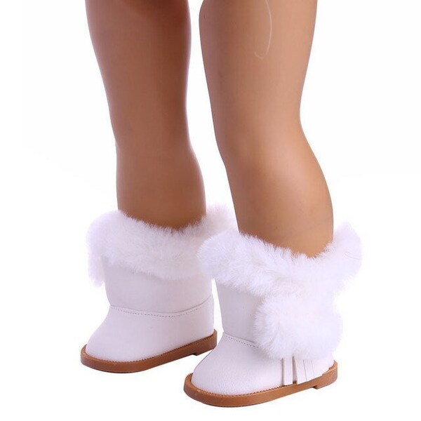 Doll Accessories-White Fur Trimmed Faux Suede Boots fit 18" AMERICAN Dolls-Boots to Fit 18" AMERICAN Dolls