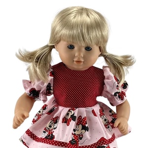 Doll Clothes-Made to Fit Bitty Baby  Dolls, Made From  Minnie Mouse Fabric, Pink Dress Fits BITTY BABY and Bitty Twins DOLLS