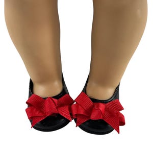 Doll Accessories-Shoes fit 18&quot; AMERICAN GIRL Dolls-Black Shoes with Red Bows Made to Fit 18&quot; AMERICAN Dolls