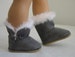 American Doll Accessories-Doll Boots-AMERICAN GIRL DOLLS, Gray Fur Trimmed Faux Suede Boots Fit American Girl Dolls 