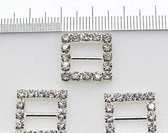 Lot of 10~15 MM Quality Square  Rhinestone Buckle Slider for Invitations and Craft Projects