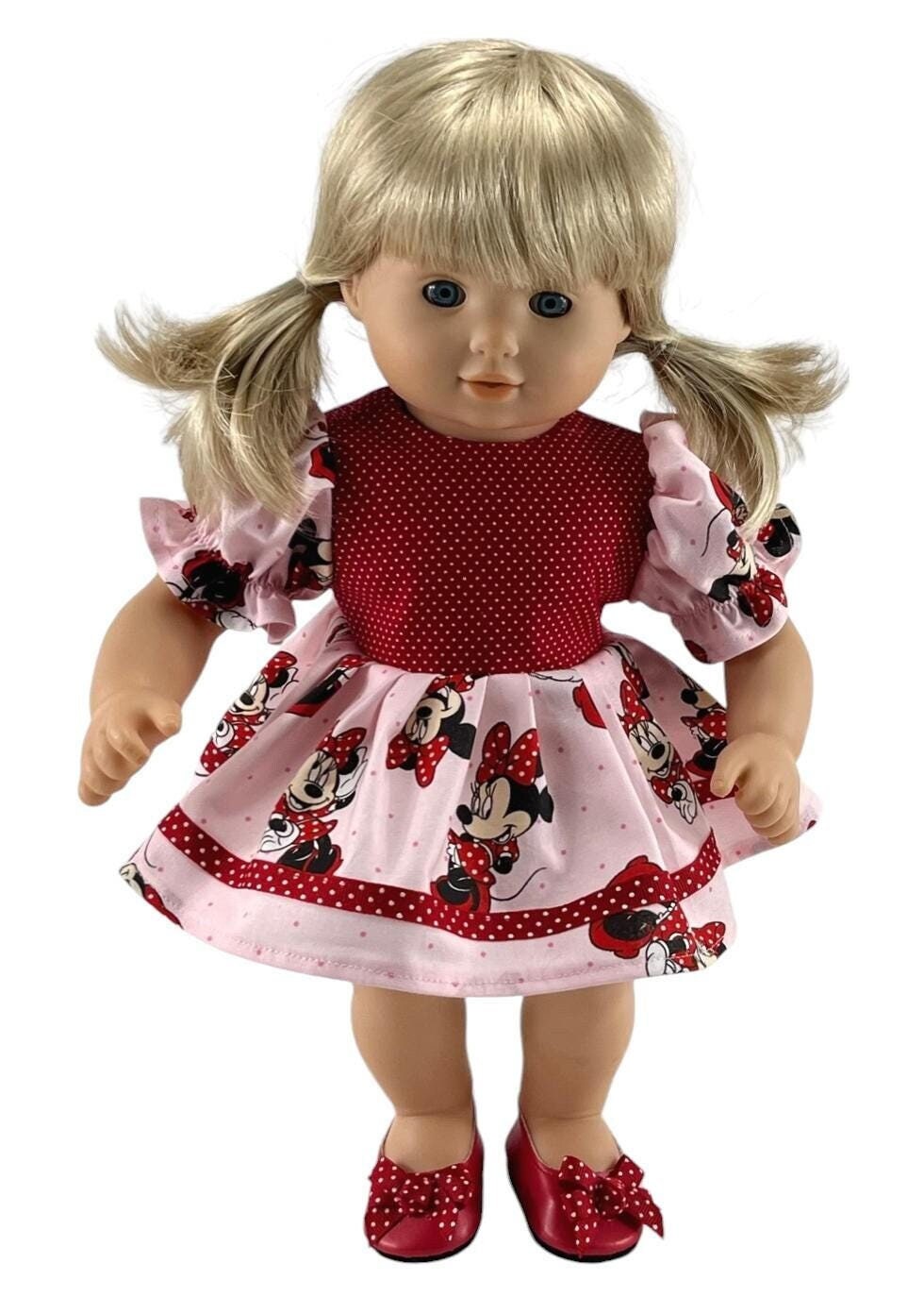 Doll Clothes-Made to Fit Bitty Baby  Dolls, Made From  Minnie Mouse Fabric, Pink Dress Fits BITTY BABY and Bitty Twins DOLLS