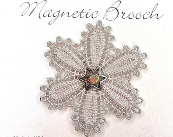 Magnetic Brooch Clip Clasp Pin Metal Lace Design Crystal Center Accessory Scarves Shawl