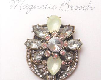 Magnetic Brooch Clip Clasp Pin Vintage Style Silver Rhinestones Accessory Scarves Shawl