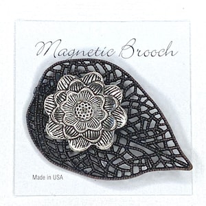 Magnetic Brooch Clip Clasp Pin Brushed Gold Metal Leaf Silver Pewter Flower Accessory Scarves Shawl