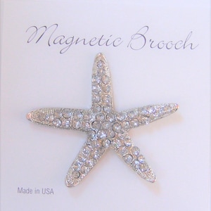 Magnetic Brooch Clip Clasp Pin Silver Finish Metal Starfish Rhinestones Accessory Scarves Shawl
