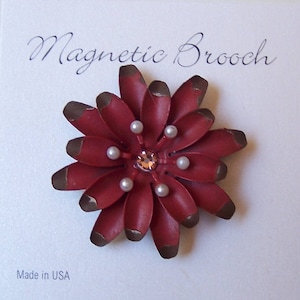 Magnetic Brooch Clip Clasp Pin Brushed Red Swarovski Crystal Center Finish Metal Flower Accessory Scarves Shawl