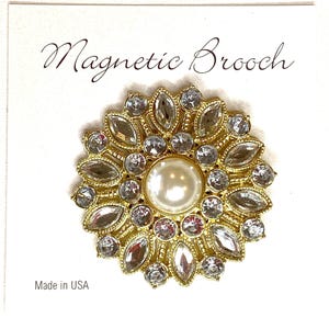 Magnetic Brooch Clip Clasp Pin Vintage Style Gold tone Metal Rhinestones Pearl Accessory Scarves Shawl