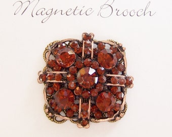 Magnetic Brooch Clip Clasp Pin Amber Glass Rhinestones Metal Accessory Scarves Shawl