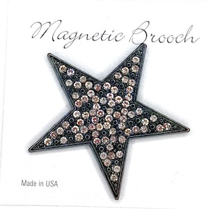 Magnetic Brooch Clip Clasp Pin Black Metal Star with Clear Rhinestones Accessory Scarves Shawl