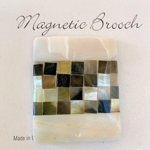 Magnetic Magnet Brooch Clip Clasp Pin Laminated Mother of Pearl and Resin Rectangle Design Accessory Scarves Shawl