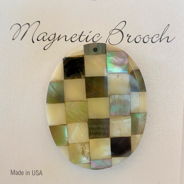 Magnetic Magnet Brooch Clip Clasp Pin Mother of Pearl and Resin Oval Design Accessory Scarves Shawl