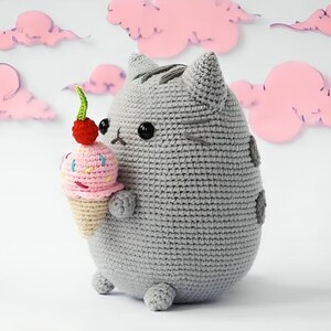 Crochet Cute Cartoon Cat - Ice Cream Pattern, Adorable DIY Crochet Plushie, Amigurumi Cat Toy, Digital PDF Pattern, Handmade Crochet Decor