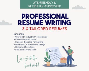 3x Custom Resumes | Professional Resume Writing Service in 4 Days or Less | ATS Friendly Resume | Minimal Resume | Resume Template Word