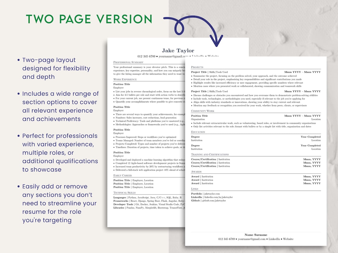 Jake's Resume Word DOCX Google Docs Template IT, Tech, Software