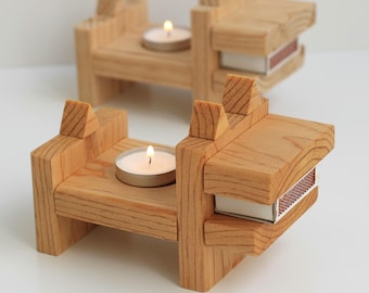 Wood Dog Figurine Candle Holder with Matchbook Slot, Handmade Gift for Dog Owners and Animal Lovers, Rustic Farmhouse Decor Gift for Host