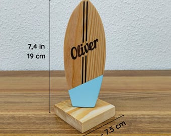 Personalized Mini Wood Surfboard, Engraved Coastal Home Decor