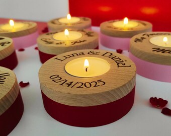 Personalized Wood Candle Holder, Custom Name and Date Engraved Round Wood Tealight Holder, Romantic Gifts for Couple, Romantic Style Gift