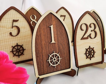 Nautical Wedding Table Numbers, Boat Design Table Number, Custom Marine and Beach Cottage Table Number, Coastal Cafe and Bar Table Number