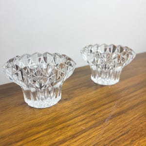 Vintage Glass Taper Candle Holders | Faceted Starburst Crystal Style | Mid-Century Modern Elegant Pair