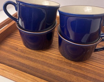 Vintage Cobalt Blue Stoneware Mugs - Set of 4 - MX 500 Japan