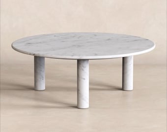 RoundHaven ronde stenen salontafel, travertin carrara of zwart marmer, sculpturale woonkamertafel