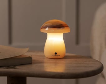 Onyx paddenstoellamp, handgesneden natuursteen nachtlampje, oplaadbaar draadloos nachtkastje