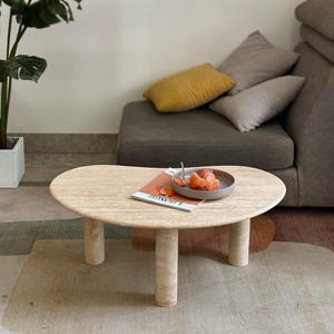 PeaPod Marble Center Piece | Marble Coffee Table | Marble Side Table | Travertine Table Drawing Room Table By OIXDESIGN 3 Colours