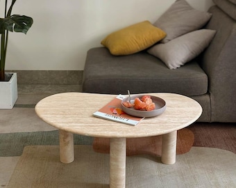 PeaPod Marble Center Piece | Marble Coffee Table | Marble Side Table | Travertine Table Drawing Room Table By OIXDESIGN 3 Colours